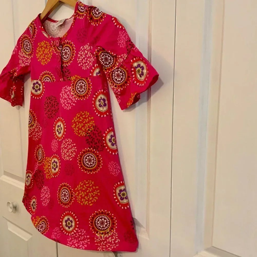 Hanna Andersson Girl’s Pink Medallion Print Bell Sleeve Cotton Dress Size 110 US